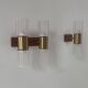 Pair of vintage wall lights, brass and molded glass, Sweden 1960s