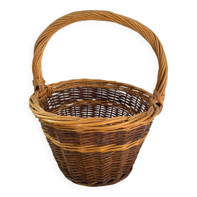 Panier rond à l osier bicolore des annees 80.