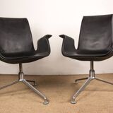 Pair of Danish armchairs in Black Leather and Chromed Steel, model FK 6725 Fabricius & Kastholm by Knoll