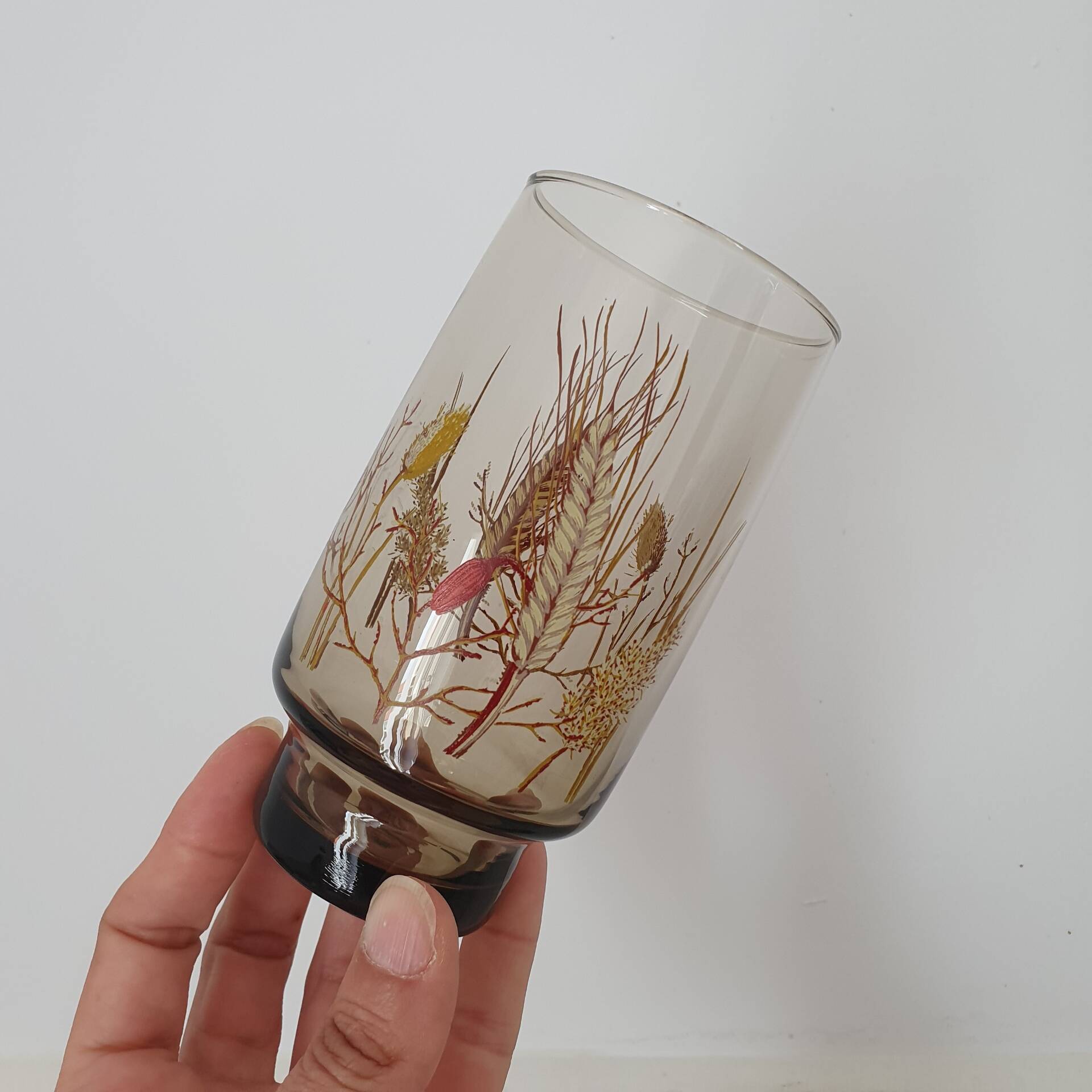6 large smoked brown glasses