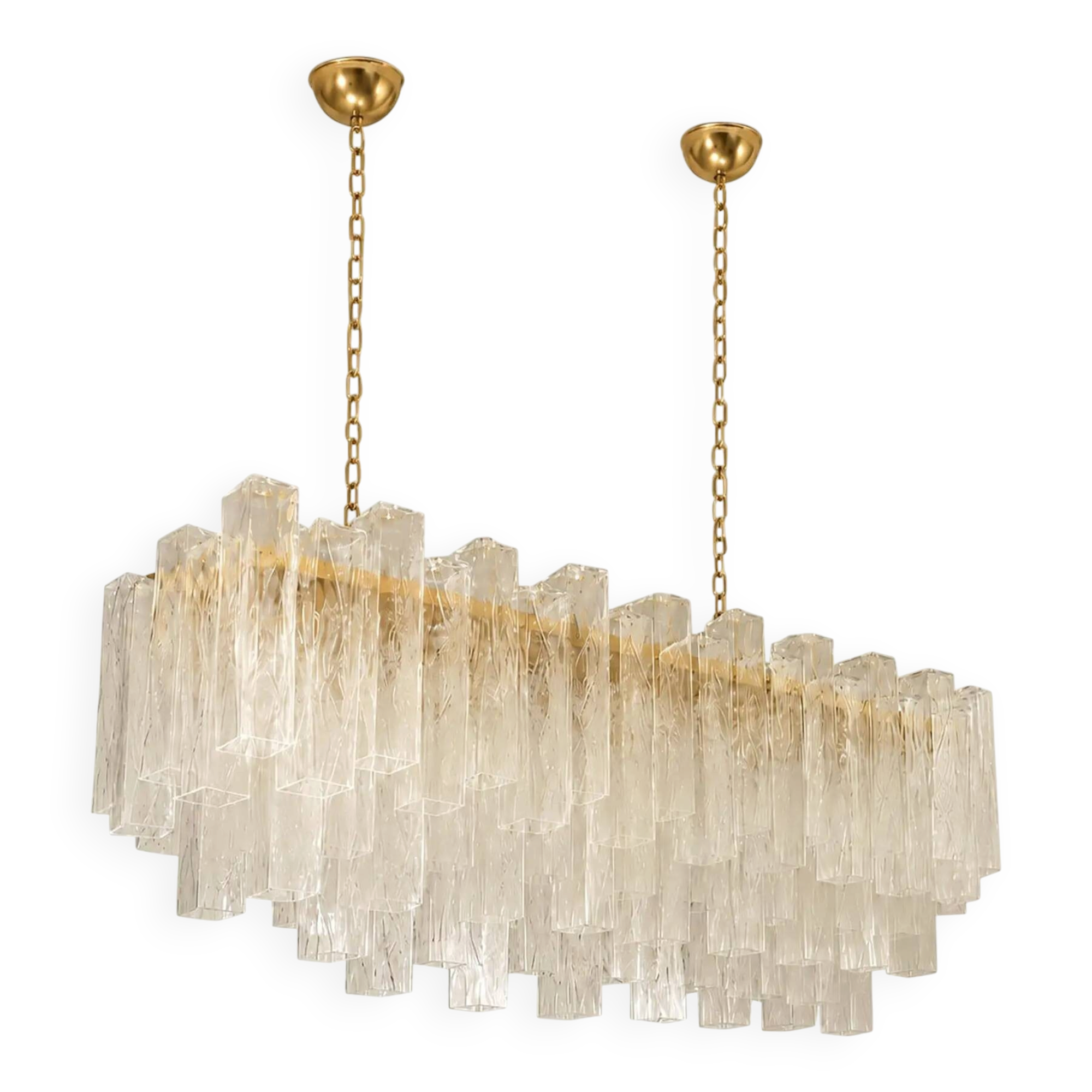 Luxury Italian Rectangular "Square ” Murano Glass Gold Chandelier by Simoen