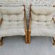 Pair of pine and woolly armchairs, 80s