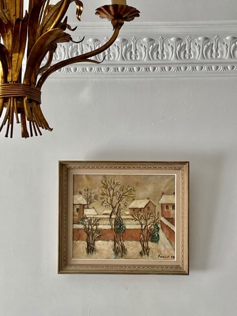 Oil on canvas painting "snow in Paris" signed Darvill 1958