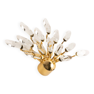 Large Italian wall sconce by Stilkronen, gilded brass, crystal glass, 1980s.