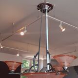 1930 art deco chandelier in chrome bronze and molded glassware