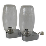 Pair of designer wall lights in blown glass and chrome by inda circa 1960-1970