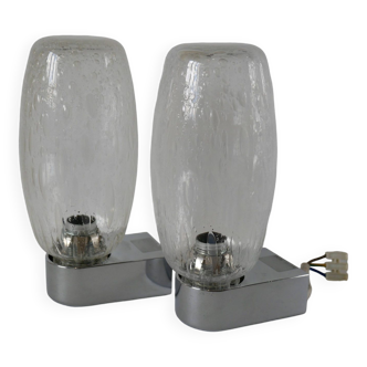 Pair of designer wall lights in blown glass and chrome by inda circa 1960-1970
