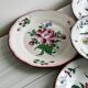 5 plates with colorful Sarreguemines floral designs.