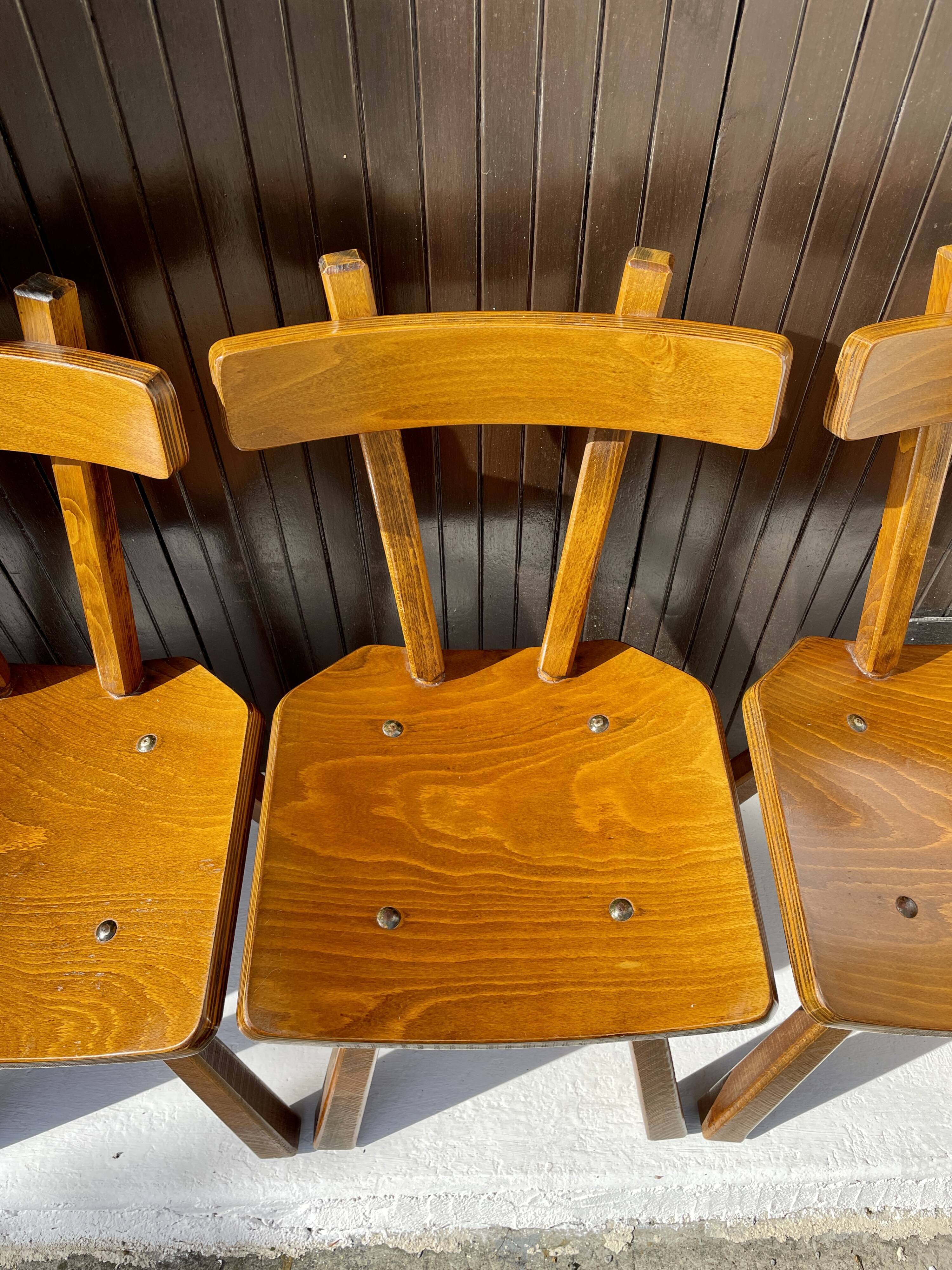 Set of 6 vintage chairs "Brutalist" in elm, 1950