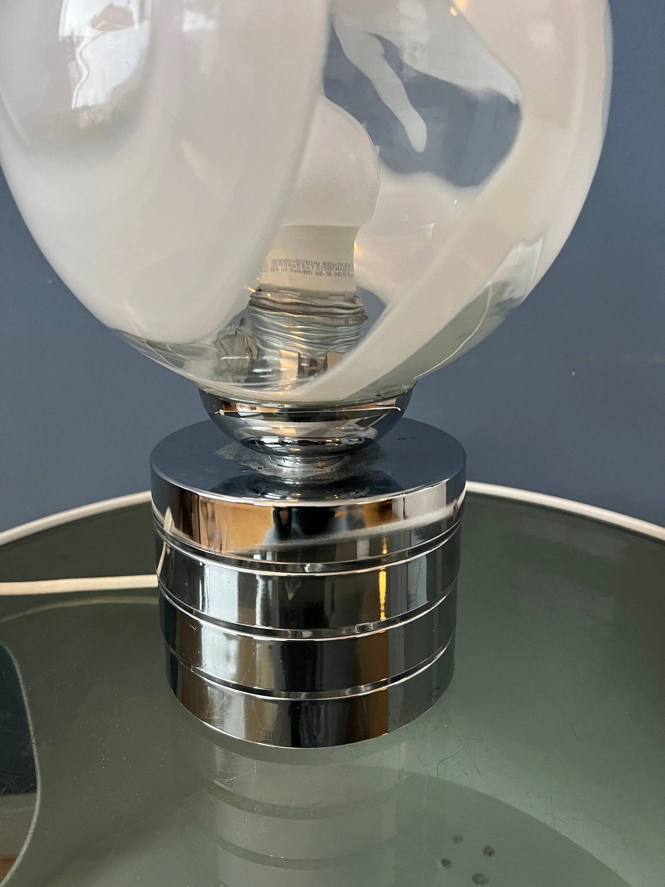 Mid-Century chrome desk lamp with glass shade