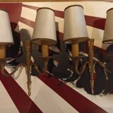 Pair of golden metal candlestick wall lamps