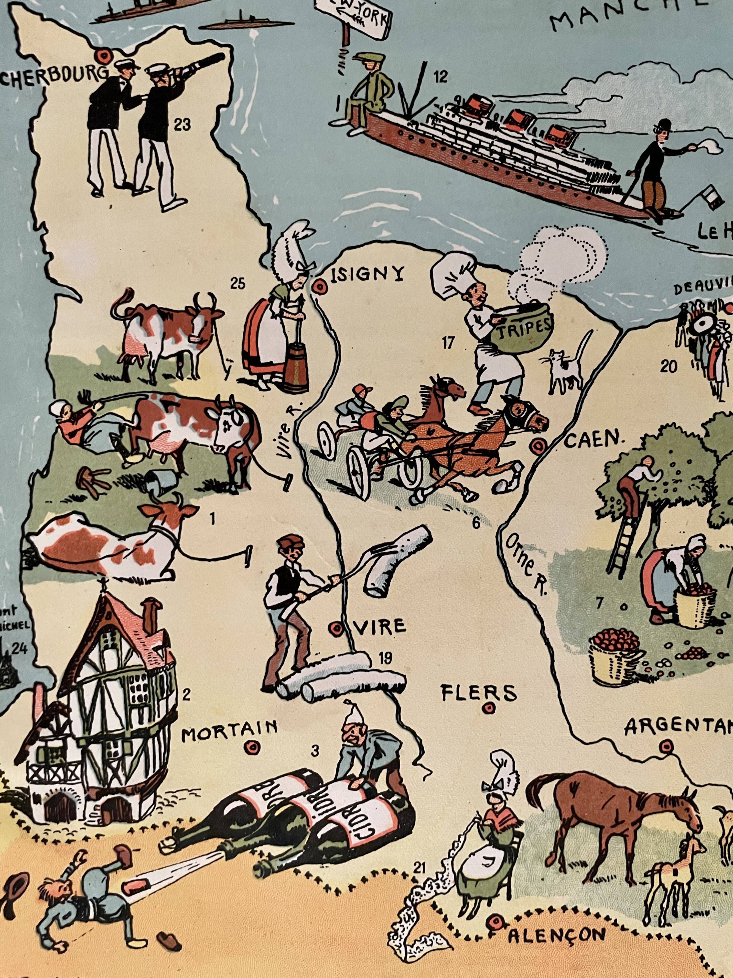 Affiche ancienne carte illustrée de la Normandie 1939 - JP Pinchon
