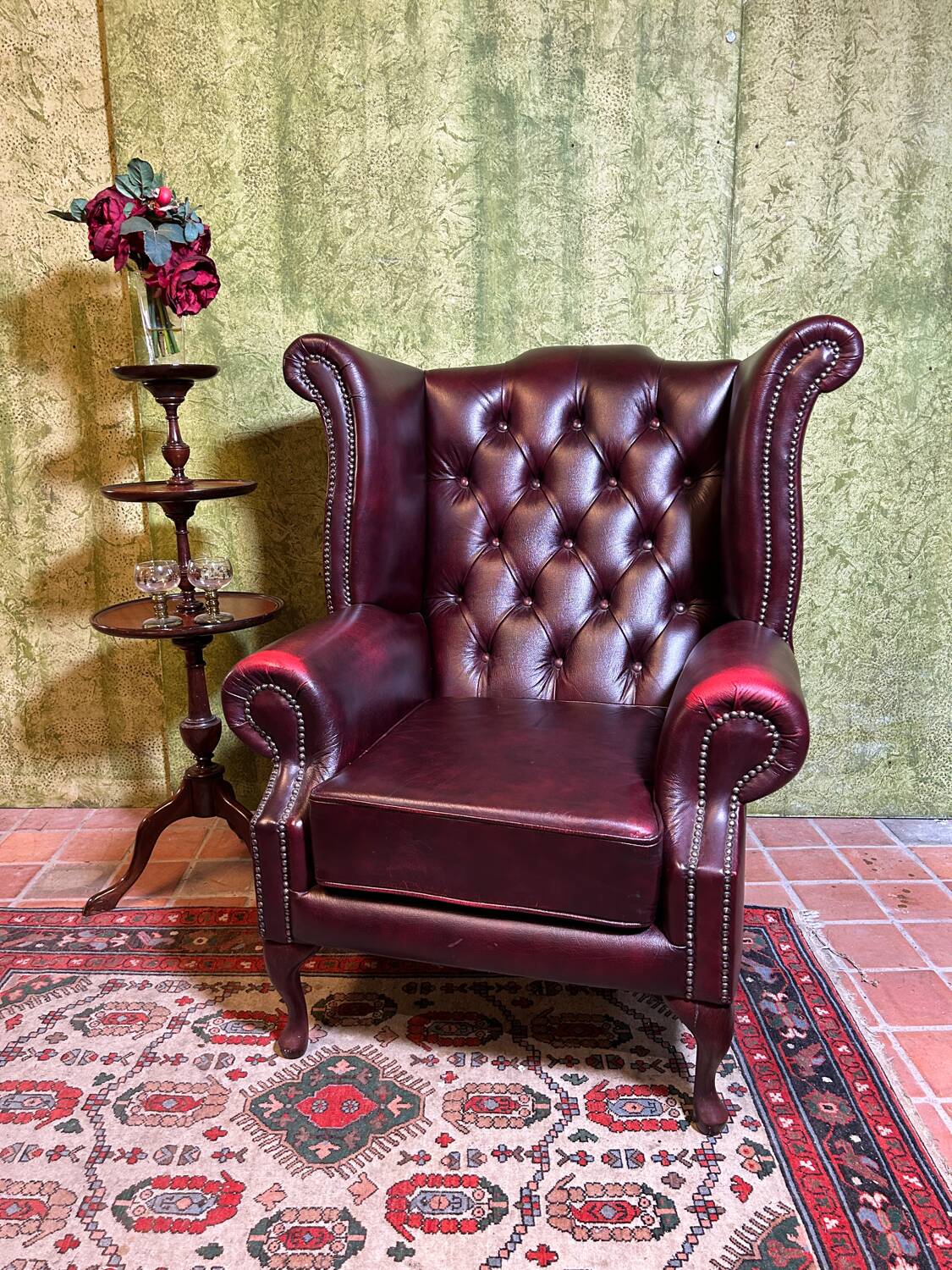 Vintage Brocante Leather Chesterfield Armchair