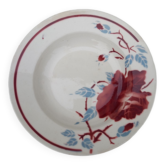 Assiette creuse motif rose Luneville