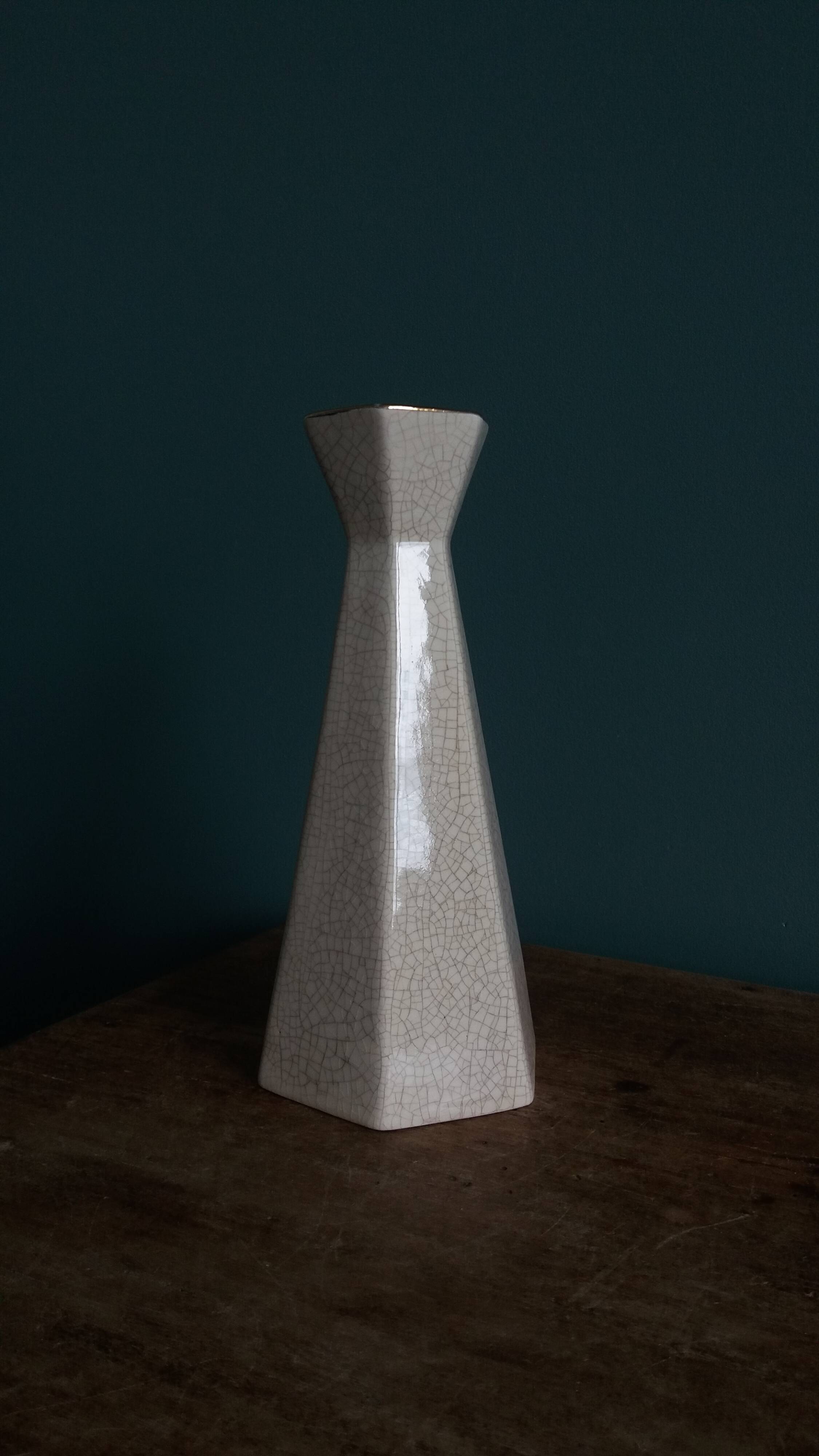 Ceramic candlestick with crackled glaze and gilding, Art Deco