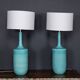 Paire de lampes de table en céramique bleue vintage française des années 1970