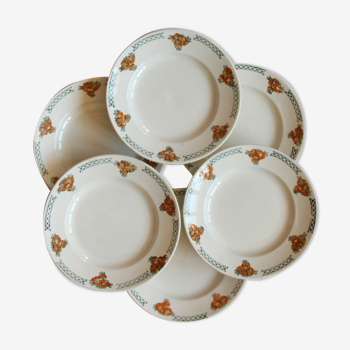 Set of 6 flat plates old Moulin des Loups and Hamage model Hawthorn