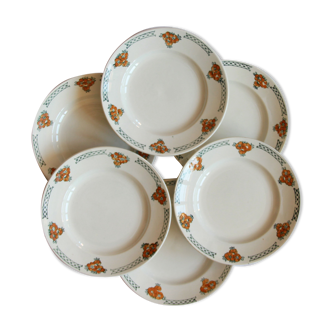 Set of 6 flat plates old Moulin des Loups and Hamage model Hawthorn
