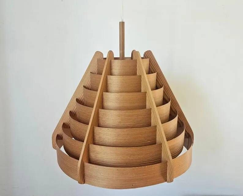 Rare Midcentury Large Wooden Pendant, Hans-Agne Jakobsson, Sweden, 1960s