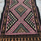 Colorful black margoum rug hand-woven in natural wool