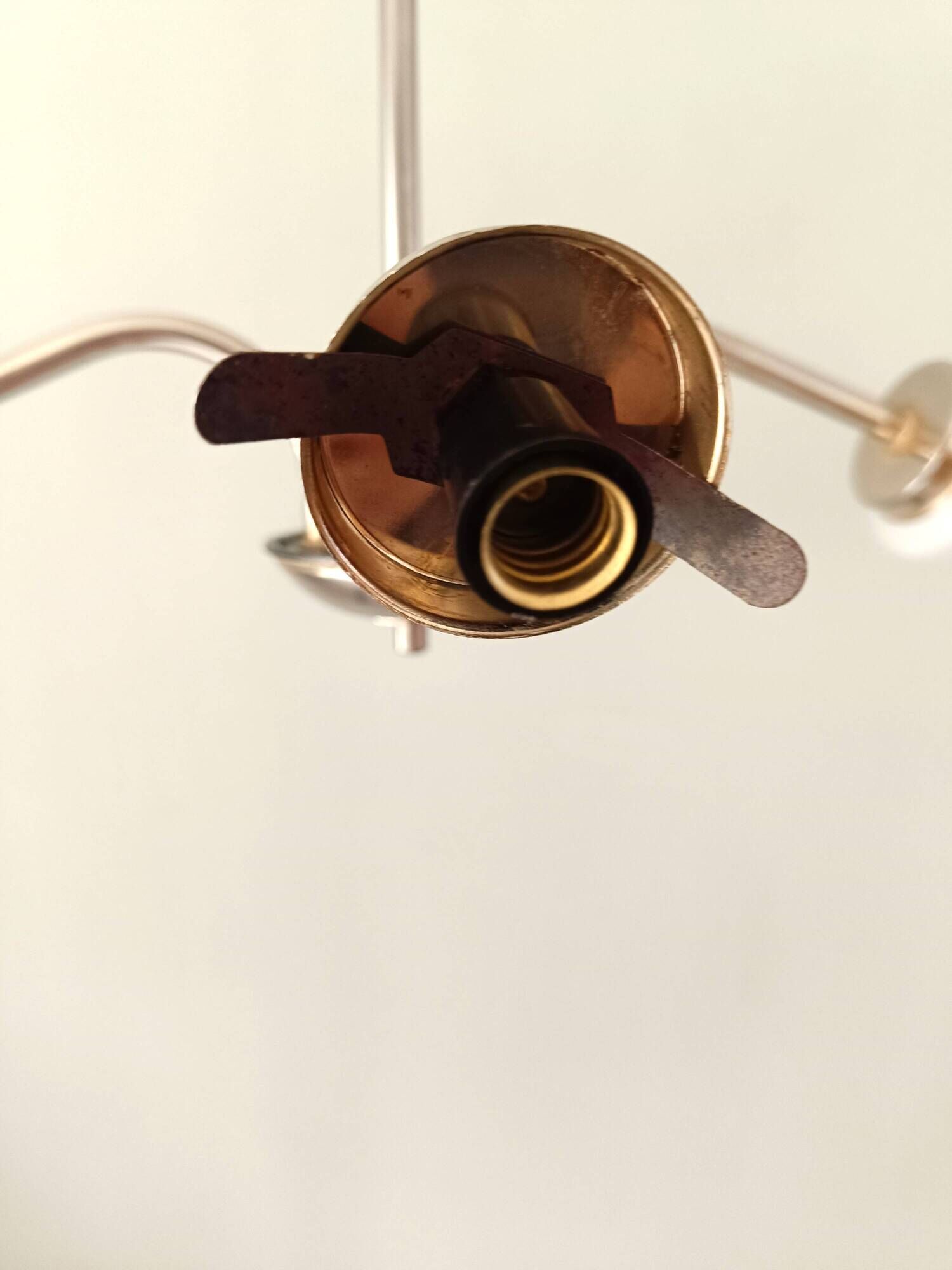 Brass chandelier with conical lampshades from the 1970s