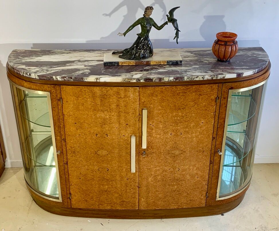 Art Deco period sideboard in precious wood veneer, Loupe d'Amboine