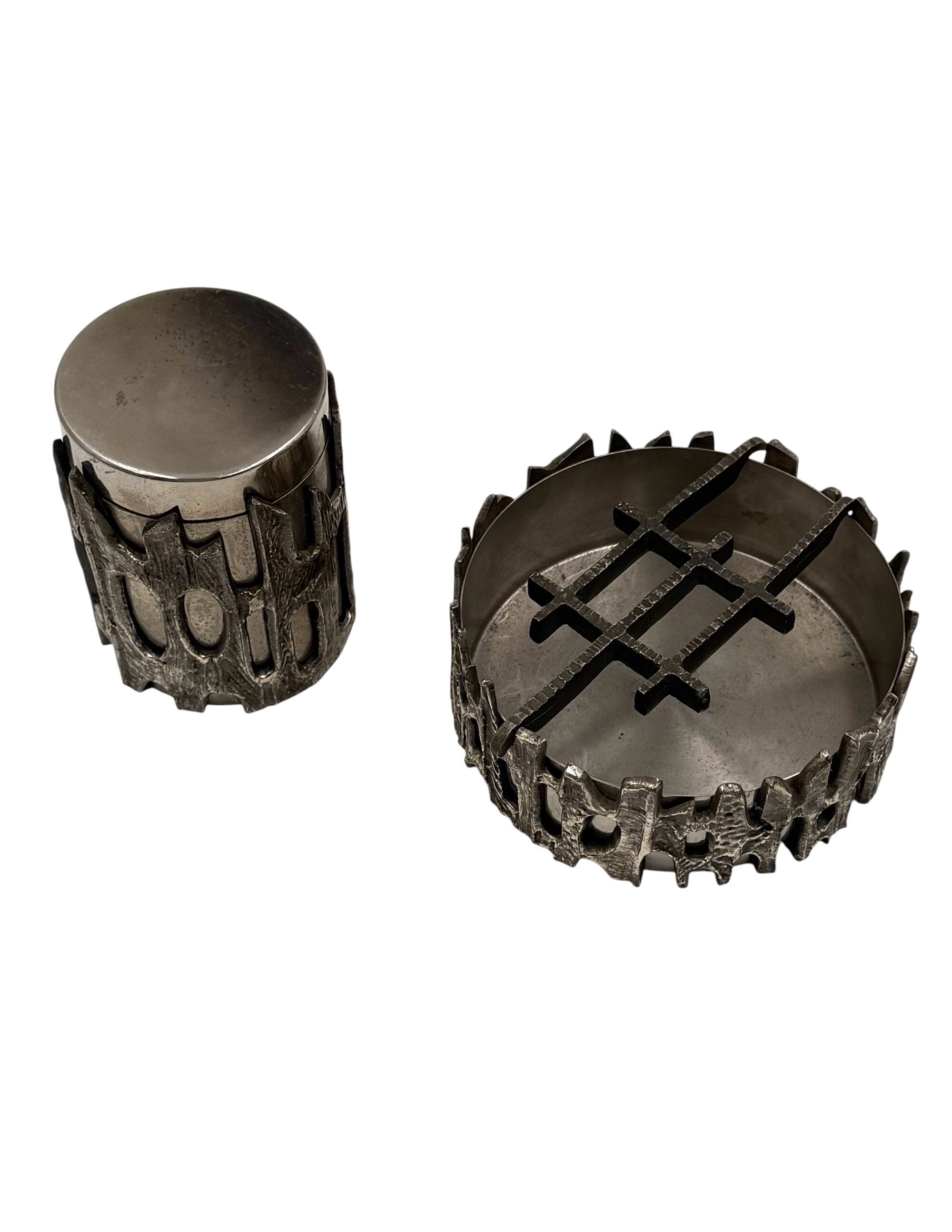 Brutalist top smoking set, ashtray and cigars box, Morbelli Italy 1970