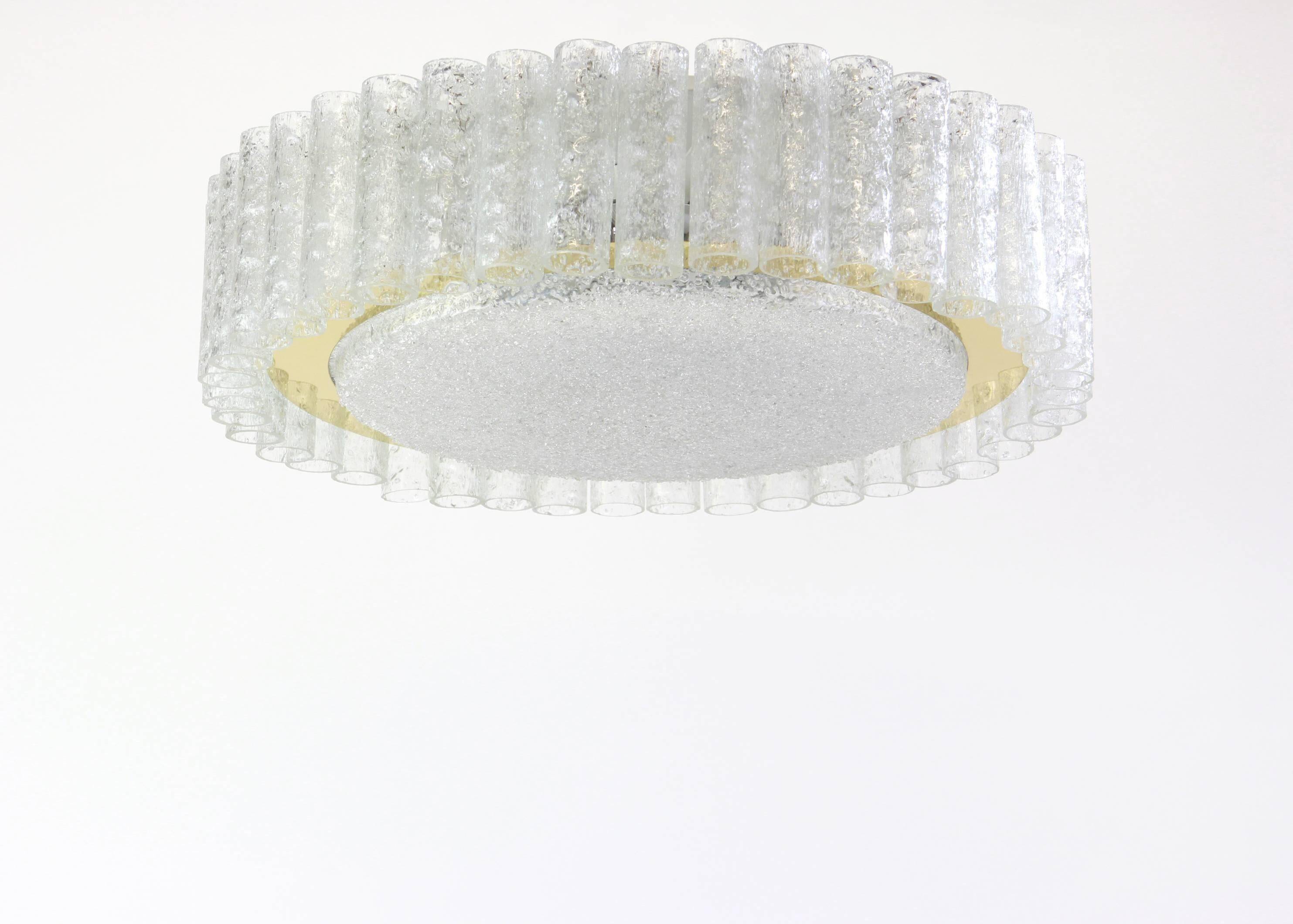 1 of 2 Stunning Murano Glass Tubes Ceiling Light by Doria, Germany, 1960s