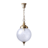 Vintage frosted glass and gold metal suspension globe, 1960s-1970s.
