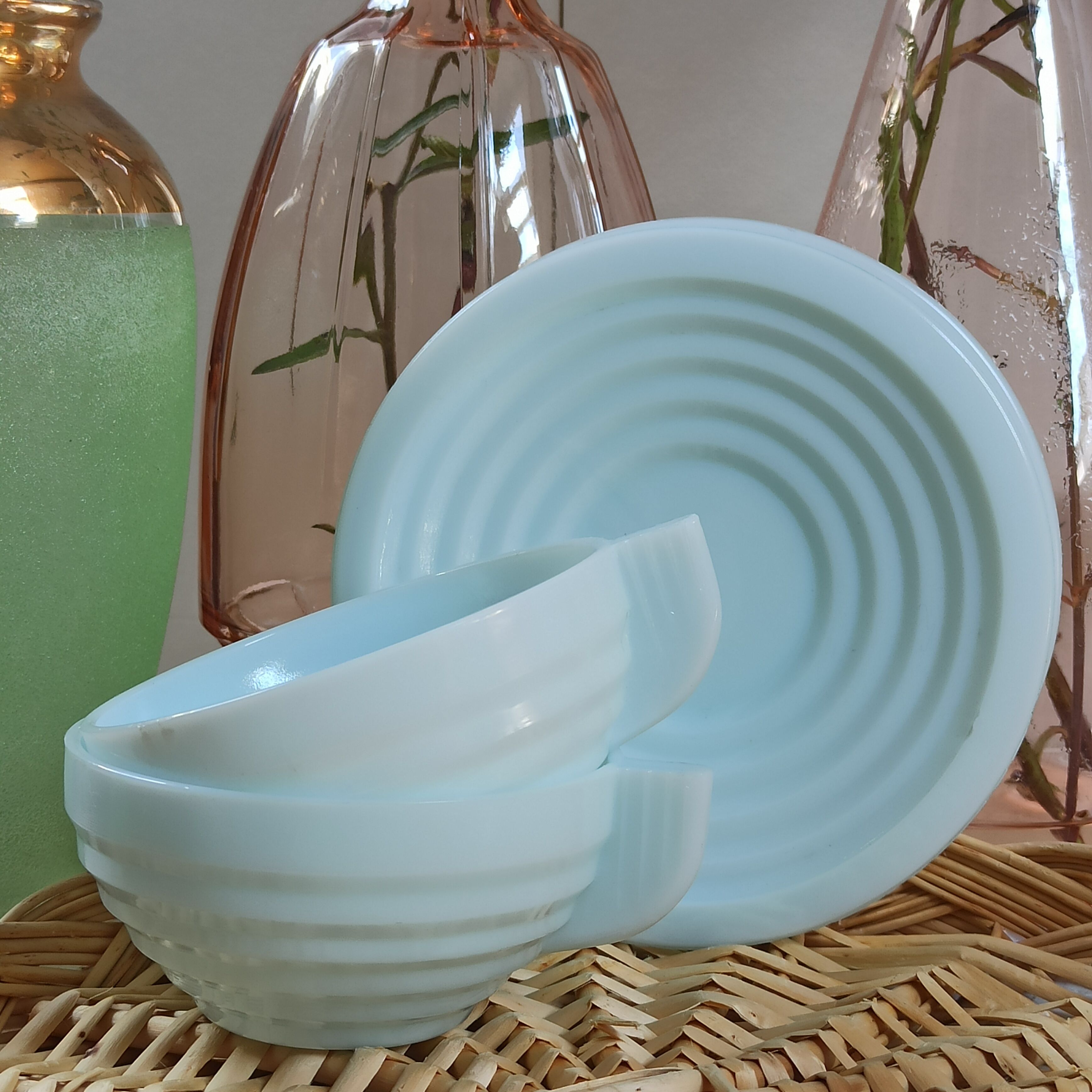 Art Deco blue opaline cups