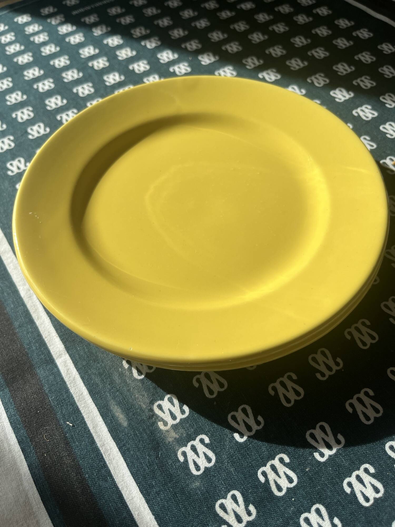 3 vintage yellow dessert plates
