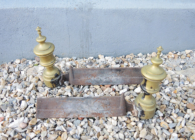 Old cast iron & brass chenets louis philippe style