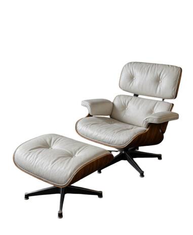 Charles and Ray Eames & Mobilier International - Lounge Chair and its Ottoman, white leather