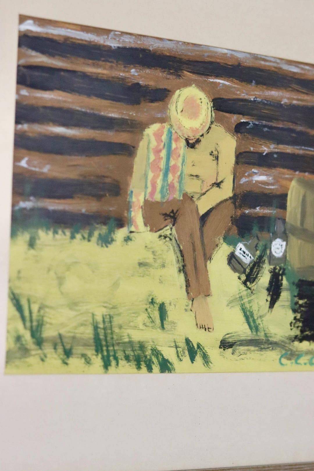 Peinture à l'huile sur panneau suédoise « Homme assis » 1963