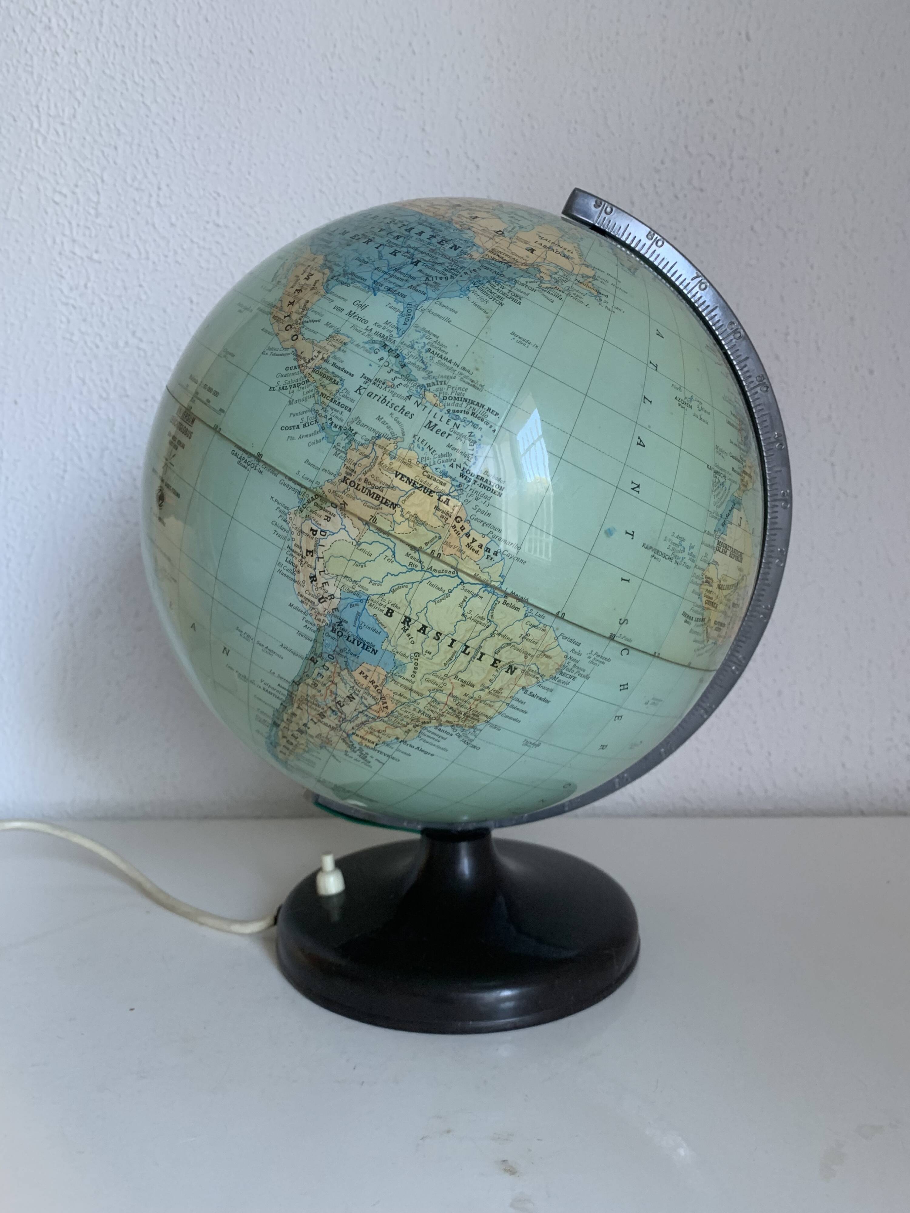 Globe vintage 1960 terrestre lampe Süd-west verlag Munchen  - 34 cm