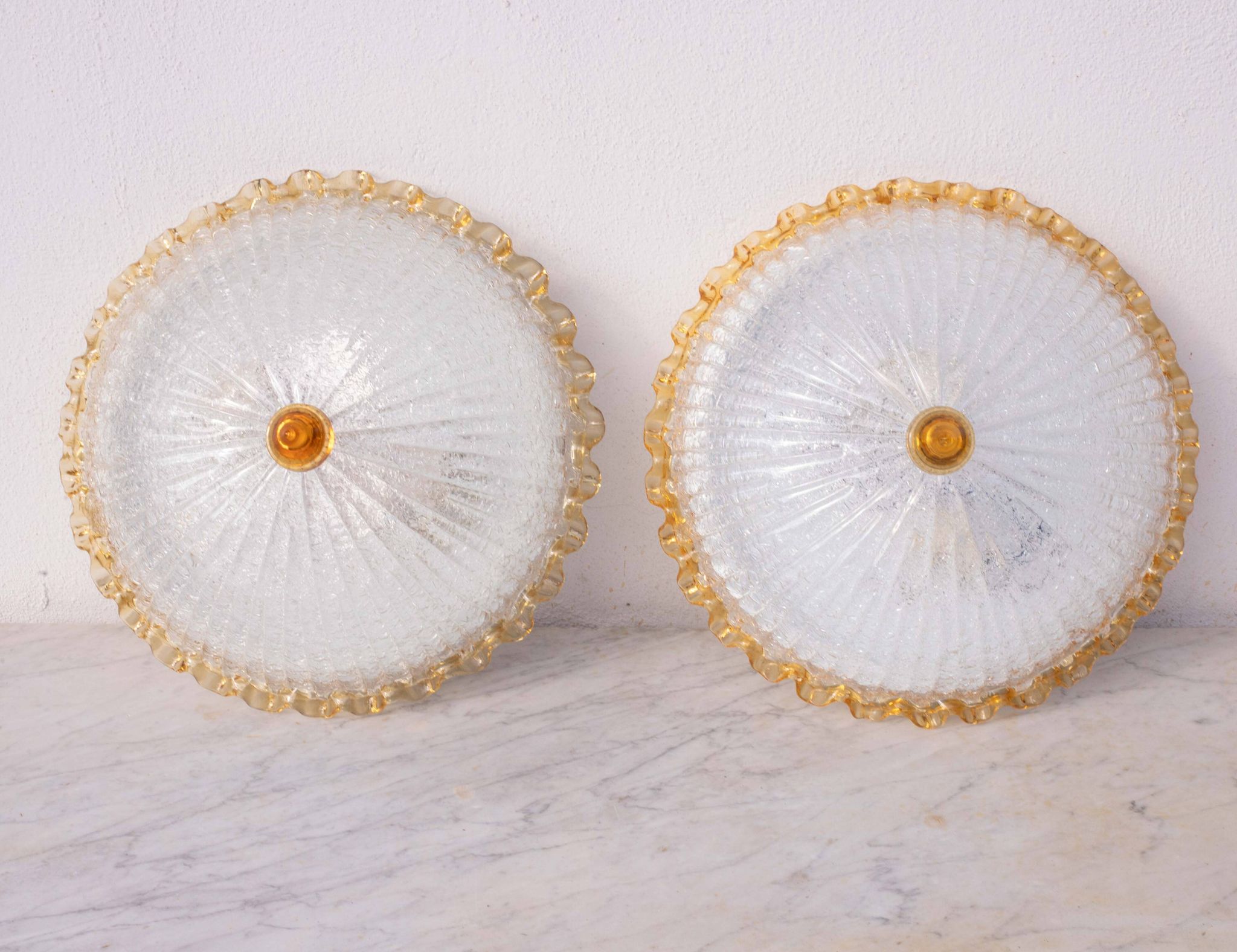 Set of 2 Italian Yellow Large Size Murano Glass Ceiling Fixture, Murano, 19