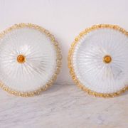 Set of 2 Italian Yellow Large Size Murano Glass Ceiling Fixture, Murano, 19