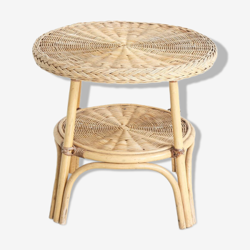 Vintage rattan coffee table with a double top