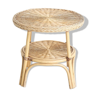 Vintage rattan coffee table with a double top