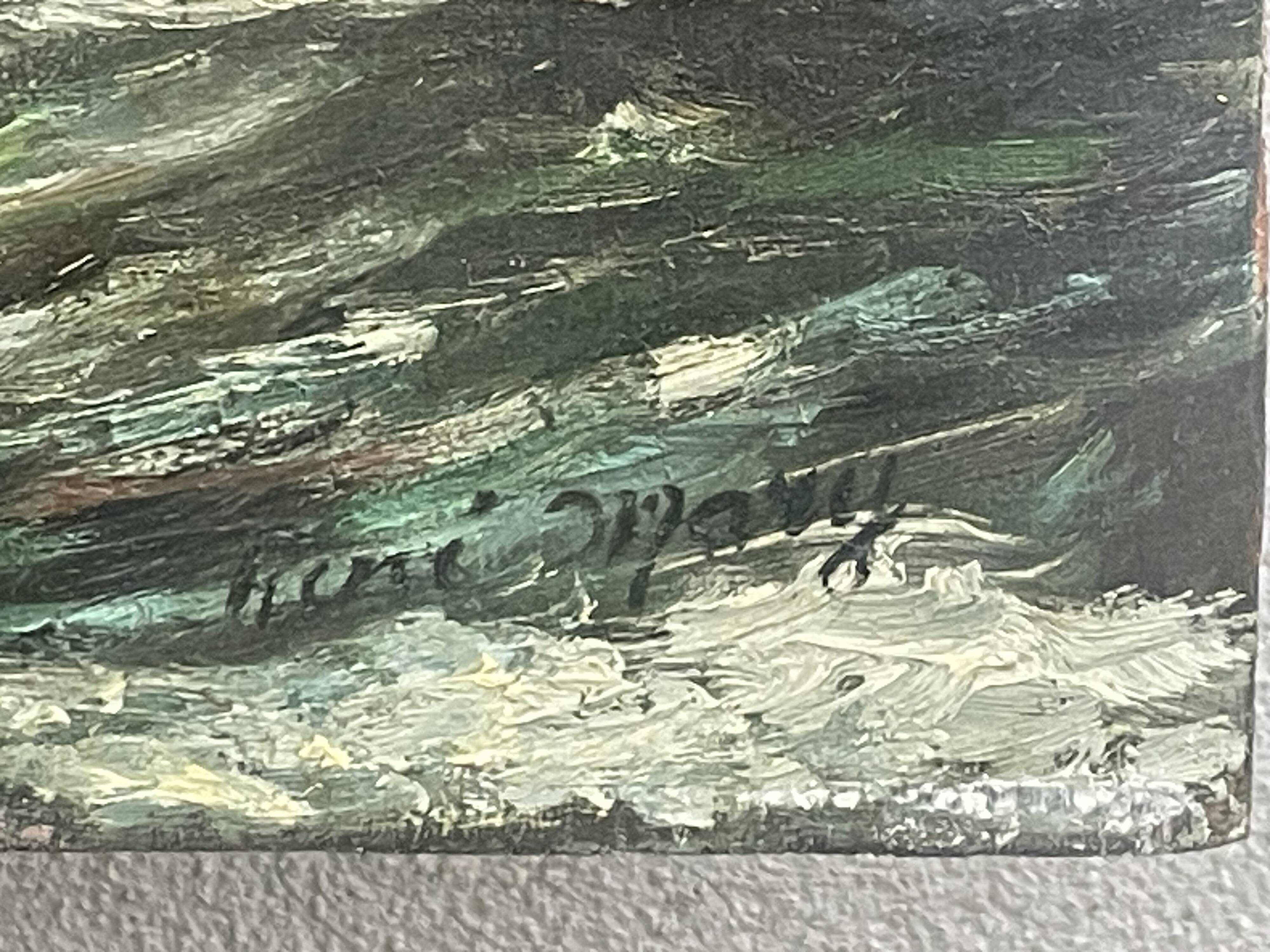 Oil on panel galion by rene mary marine 89 x 45 cm