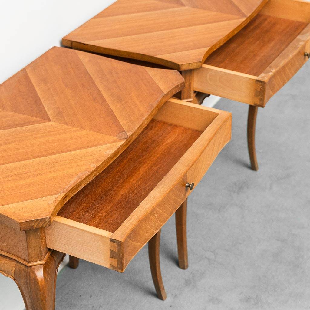 Pair of vintage wooden bedside tables from the 1950s modernism