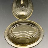 Butter dish or "little casserole" in black colored glass honeycomb pattern