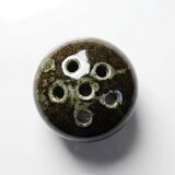 Brown and green glazed stoneware flower holder, vintage craftsmanship from the 1970s-1980s.