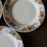 Set of 6 flat plates mismatched orange green Badonviller Saint Amand