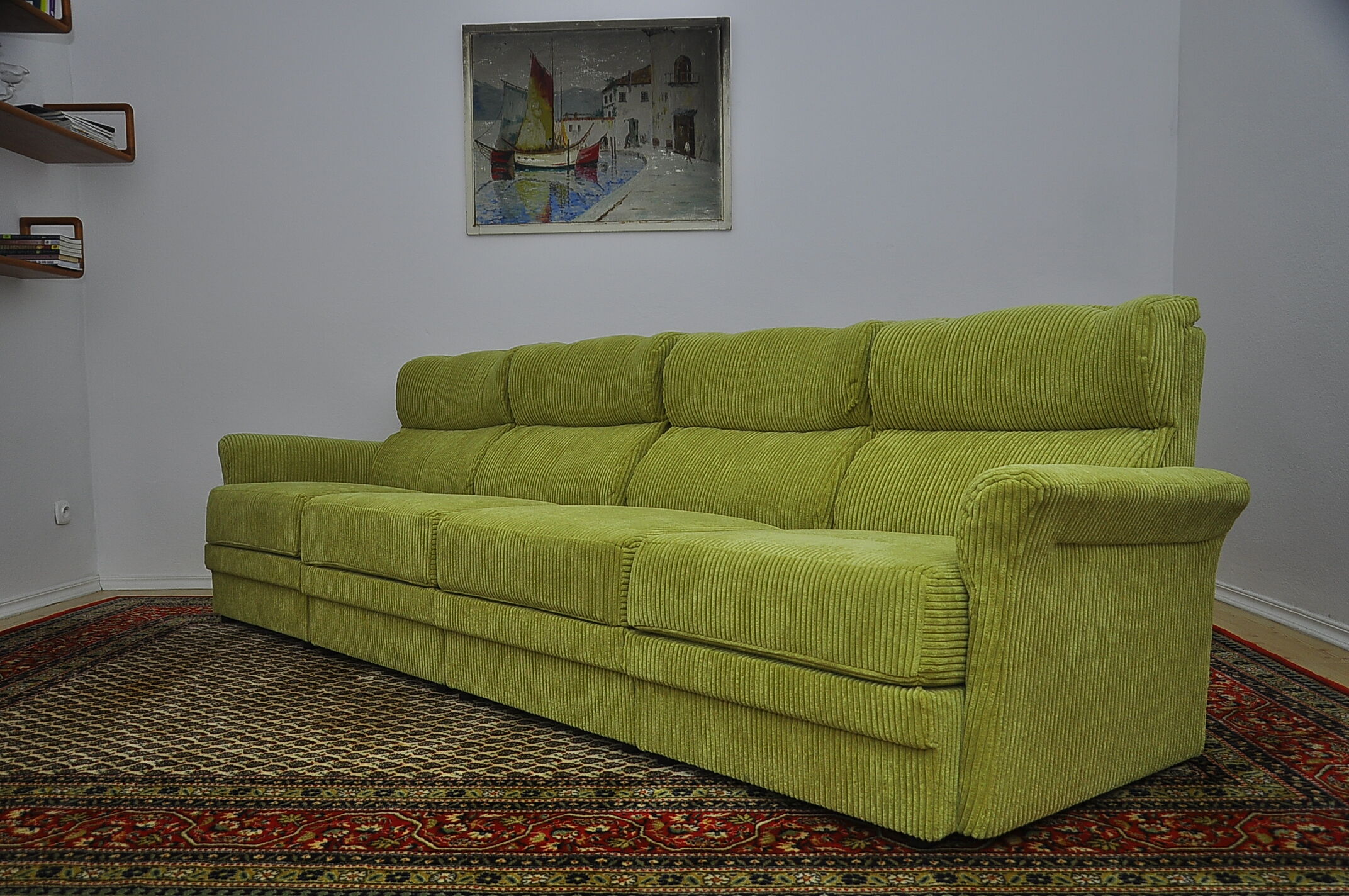 Green corduroy modular sofa, 1970s