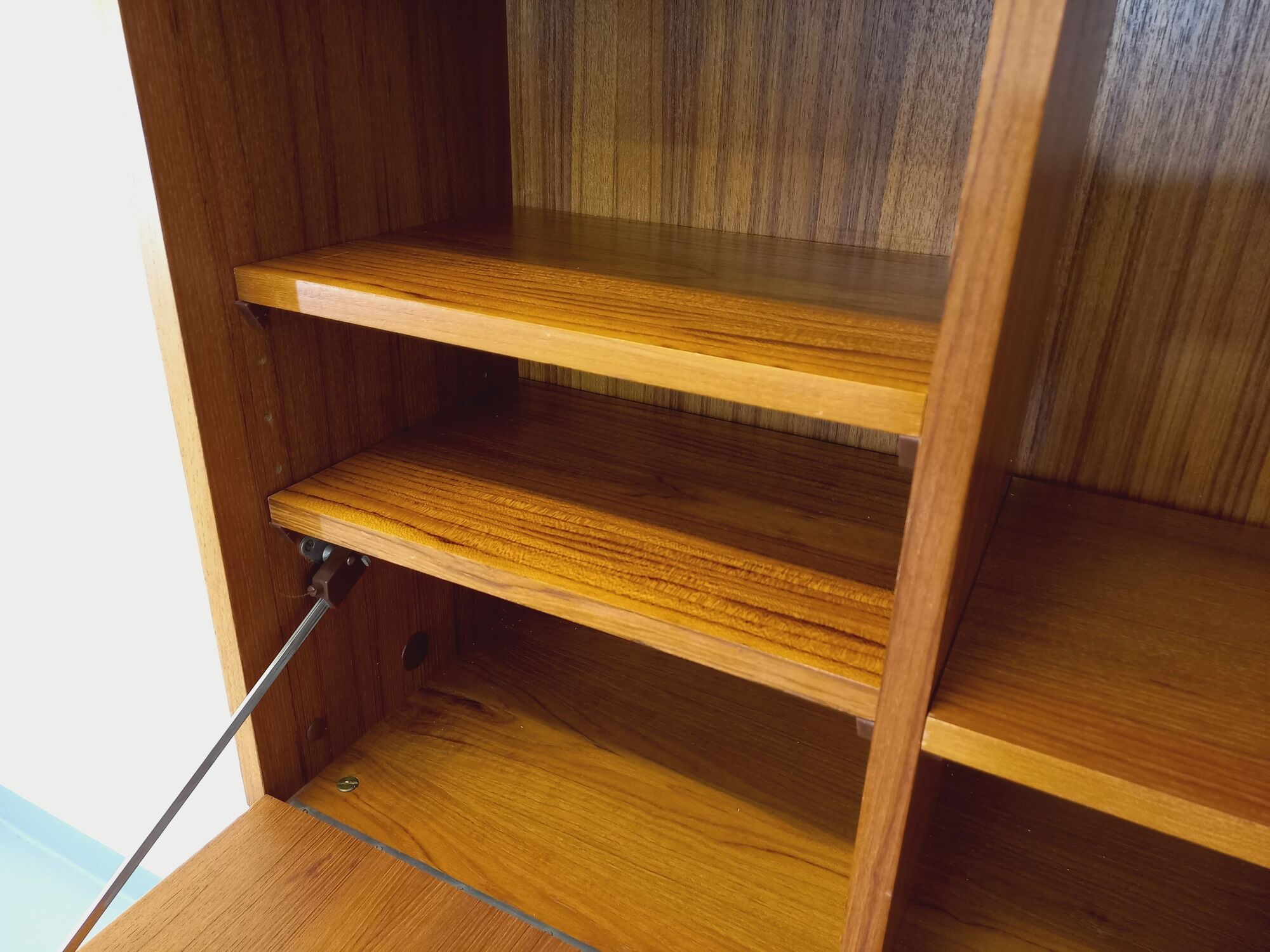 Bookcase cabinet vintage teak and metal storage secretary from the 60s