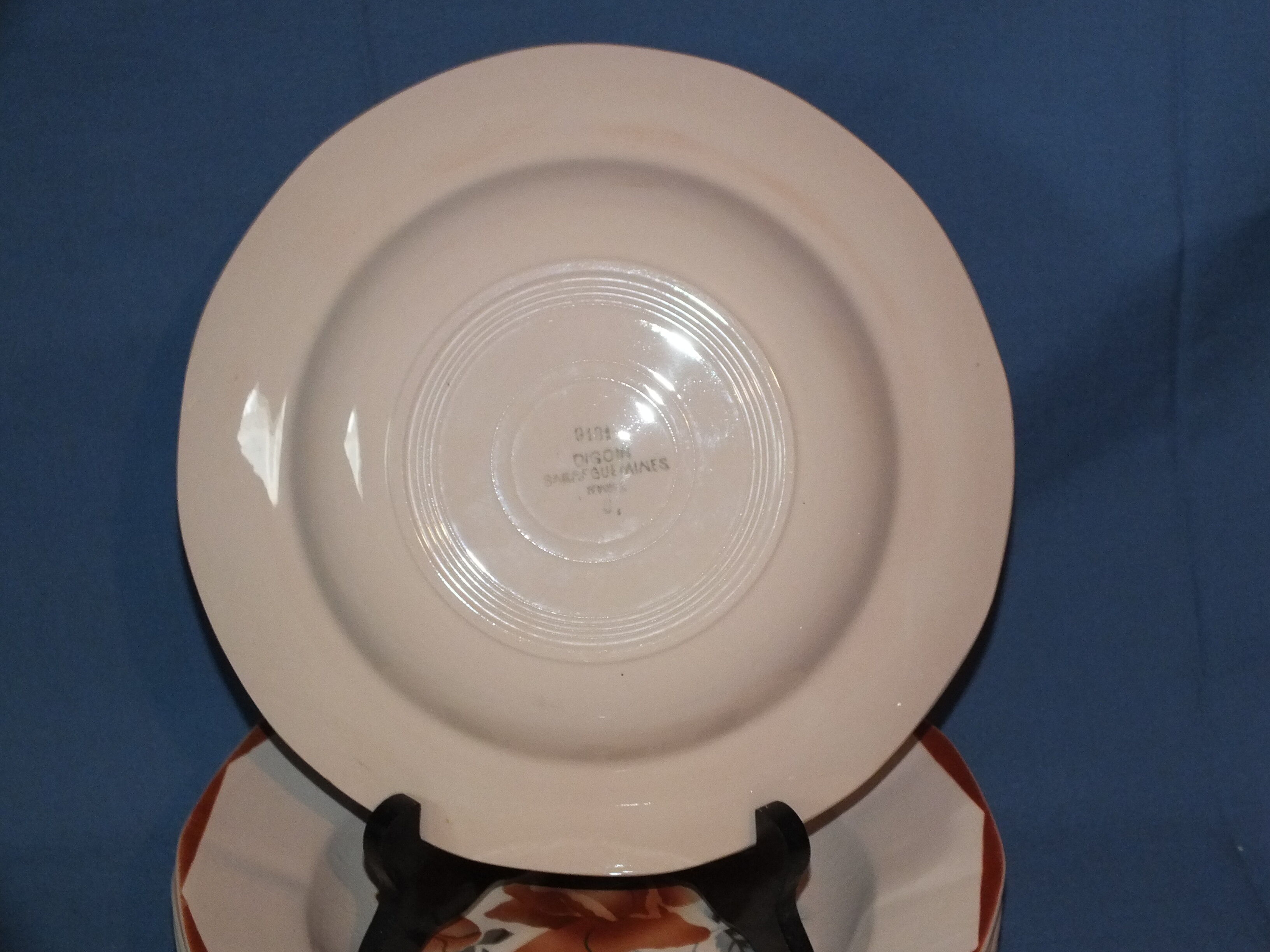5 hollow plates Digoin Sarreguemines powder pink décor 9181