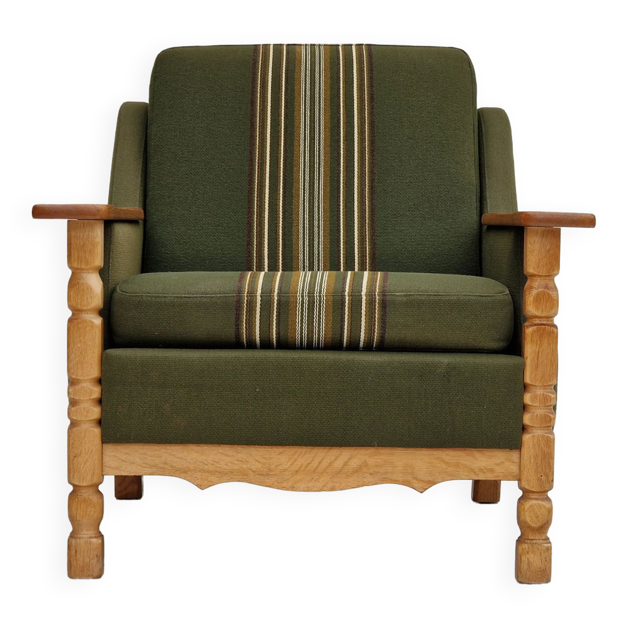 1970s, Danish design, lounge chair in green furniture wool, oak wood