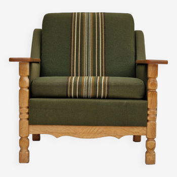 1970s, Danish design, lounge chair in green furniture wool, oak wood