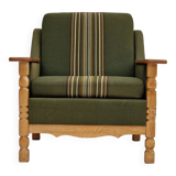 1970s, Danish design, lounge chair in green furniture wool, oak wood